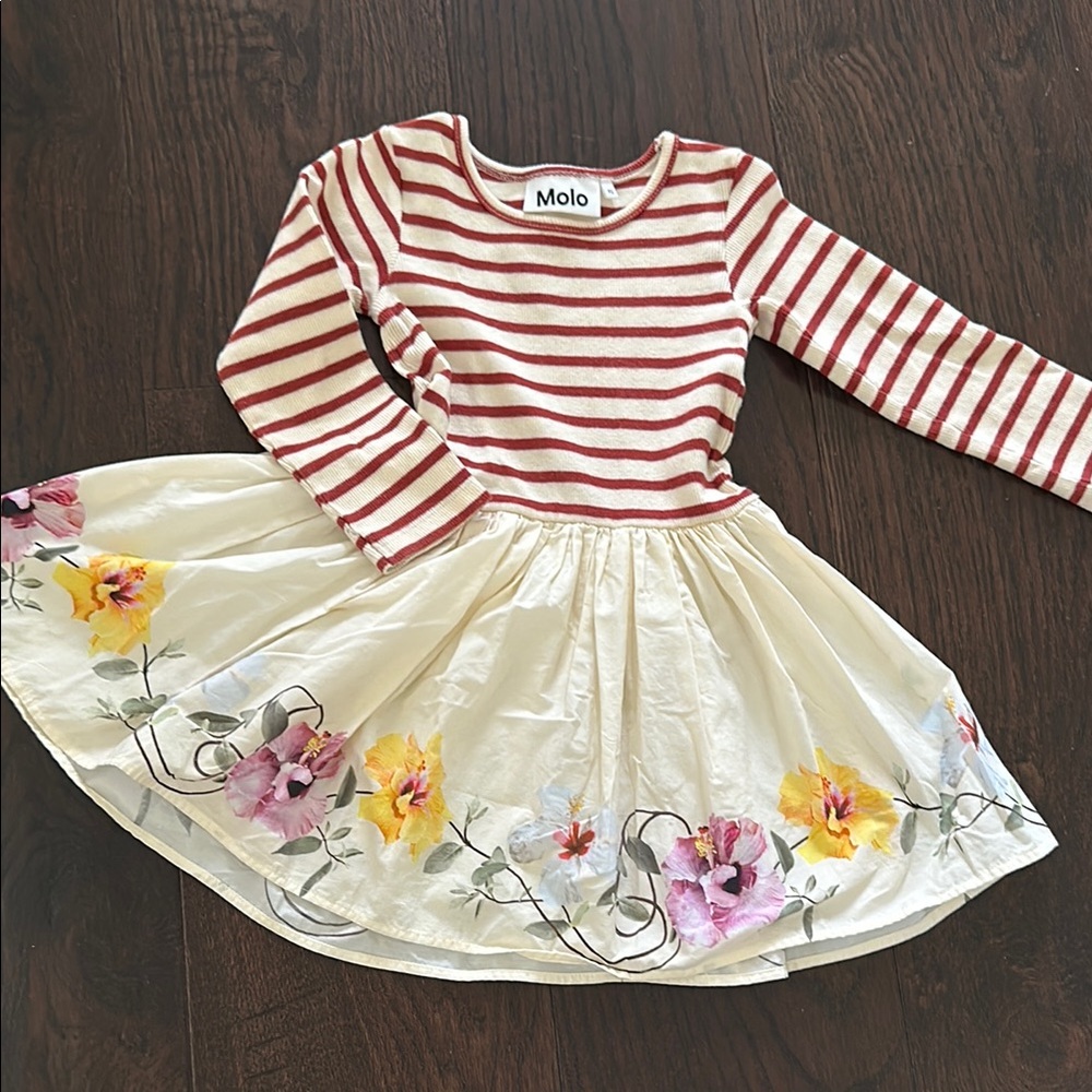 Molo Brown and White Fit and Flare Dress Casual Long Sleeve